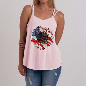 American Flag Sunflower 4th Of July Women's Strappy Tank