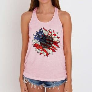 American Flag Sunflower 4th Of July Women's Knotted Racerback Tank