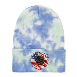 American Flag Sunflower 4th Of July Tie Dye 12in Knit Beanie