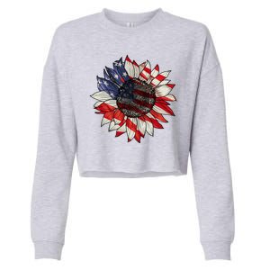 American Flag Sunflower 4th Of July Cropped Pullover Crew