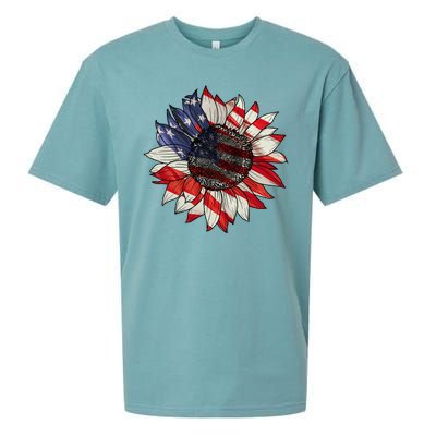 American Flag Sunflower 4th Of July Sueded Cloud Jersey T-Shirt