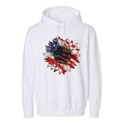 American Flag Sunflower 4th Of July Garment-Dyed Fleece Hoodie