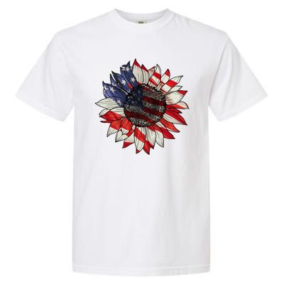 American Flag Sunflower 4th Of July Garment-Dyed Heavyweight T-Shirt