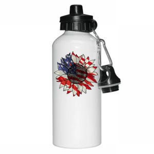 American Flag Sunflower 4th Of July Aluminum Water Bottle