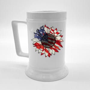 American Flag Sunflower 4th Of July Beer Stein