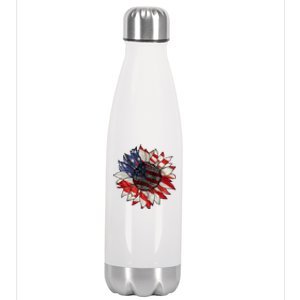 American Flag Sunflower 4th Of July Stainless Steel Insulated Water Bottle