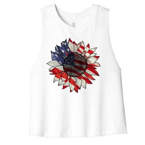 American Flag Sunflower 4th Of July Women's Racerback Cropped Tank