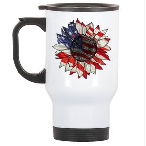 American Flag Sunflower 4th Of July Stainless Steel Travel Mug