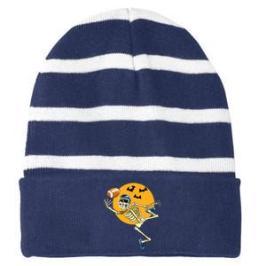 American Football Skeleton Halloween Boy Football Fan Striped Beanie with Solid Band