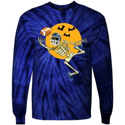 American Football Skeleton Halloween Boy Football Fan Tie-Dye Long Sleeve Shirt