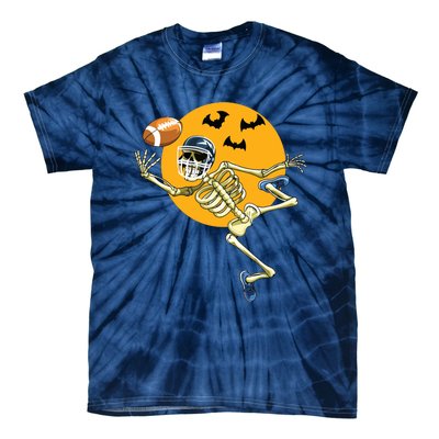 American Football Skeleton Halloween Boy Football Fan Tie-Dye T-Shirt