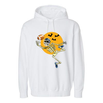 American Football Skeleton Halloween Boy Football Fan Garment-Dyed Fleece Hoodie