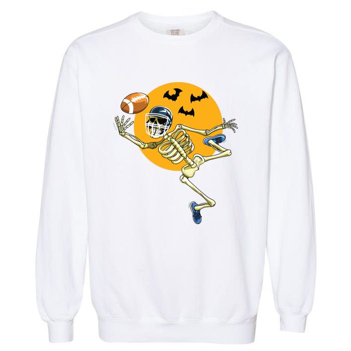 American Football Skeleton Halloween Boy Football Fan Garment-Dyed Sweatshirt