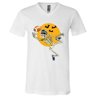 American Football Skeleton Halloween Boy Football Fan V-Neck T-Shirt