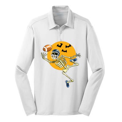 American Football Skeleton Halloween Boy Football Fan Silk Touch Performance Long Sleeve Polo