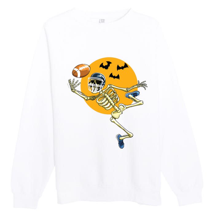 American Football Skeleton Halloween Boy Football Fan Premium Crewneck Sweatshirt