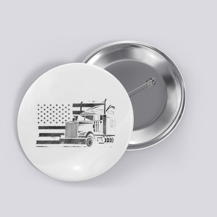 American Flag Semi Truck Driver 18 Wheeler Patriotic Trucker Button