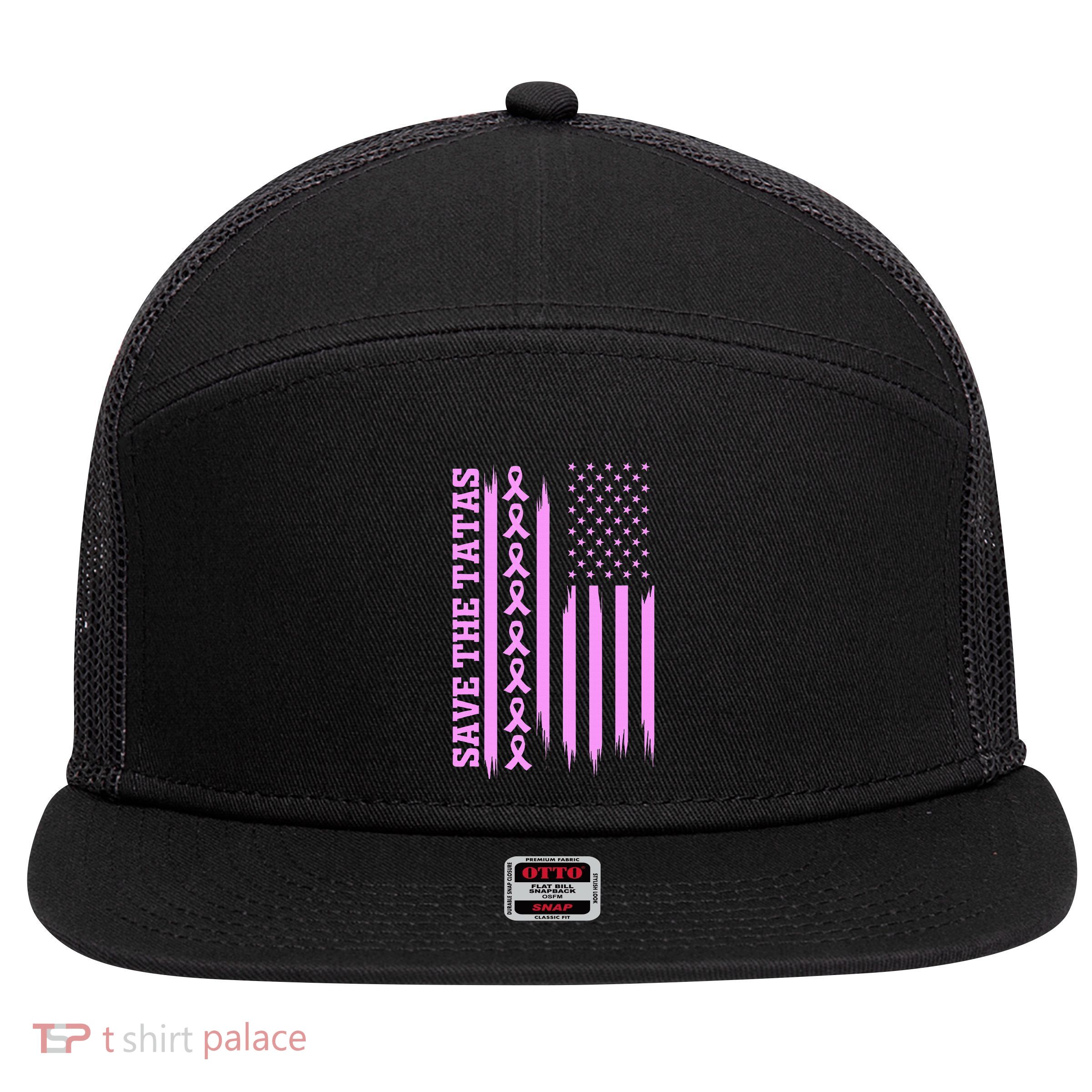 American Flag Save The Tatas 7 Panel Mesh Trucker Snapback Hat
