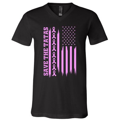 American Flag Save The Tatas V-Neck T-Shirt