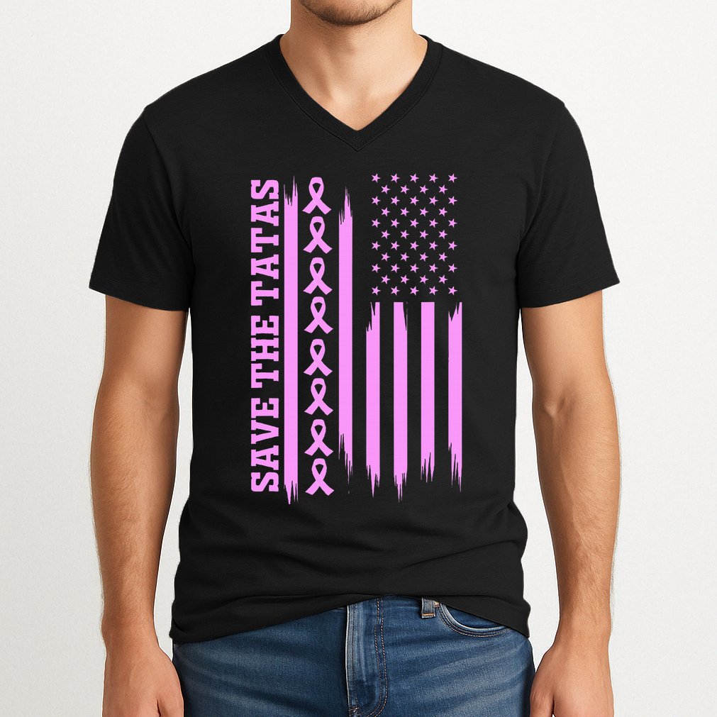 American Flag Save The Tatas V-Neck T-Shirt