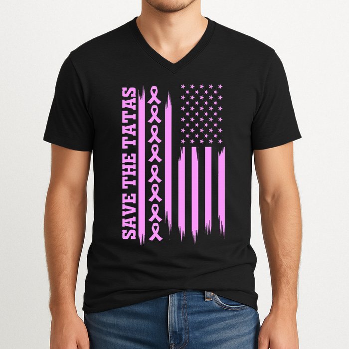 American Flag Save The Tatas V-Neck T-Shirt