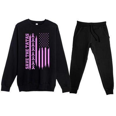 American Flag Save The Tatas Premium Crewneck Sweatsuit Set