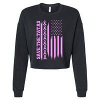 American Flag Save The Tatas Cropped Pullover Crew