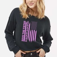 American Flag Save The Tatas Cropped Pullover Crew