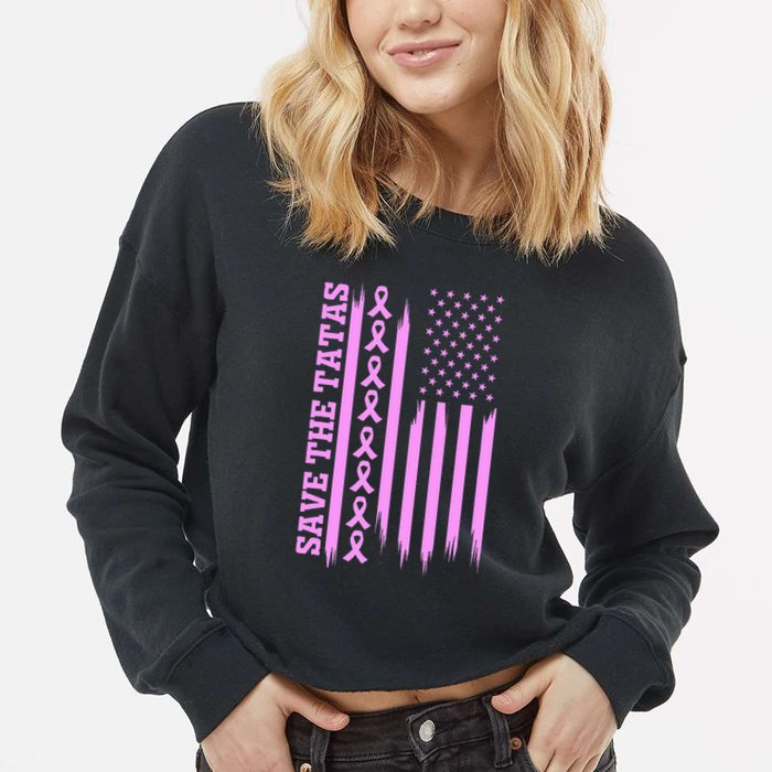 American Flag Save The Tatas Cropped Pullover Crew