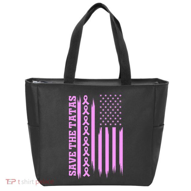 American Flag Save The Tatas Zip Tote Bag