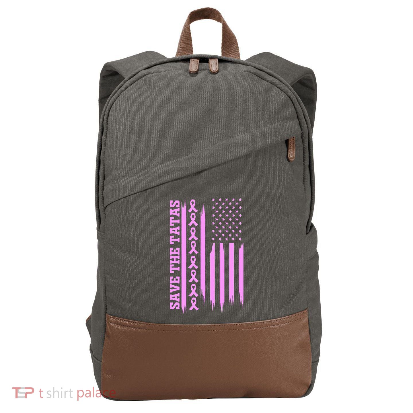 American Flag Save The Tatas Cotton Canvas Backpack