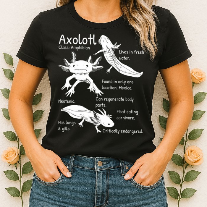 Axolotl Facts Species Types Endangered Animals Illustration  Womens T-Shirt