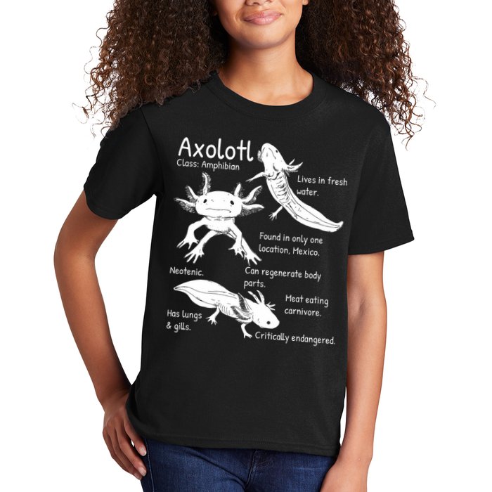 Axolotl Facts Species Types Endangered Animals Illustration  Kids T-Shirt
