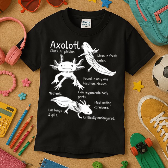 Axolotl Facts Species Types Endangered Animals Illustration  Kids T-Shirt
