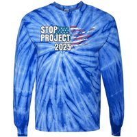 American Flag Stop Project 2025 Anti Trump Tie-Dye Long Sleeve Shirt