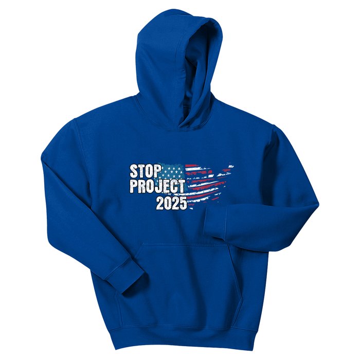 American Flag Stop Project 2025 Anti Trump Kids Hoodie