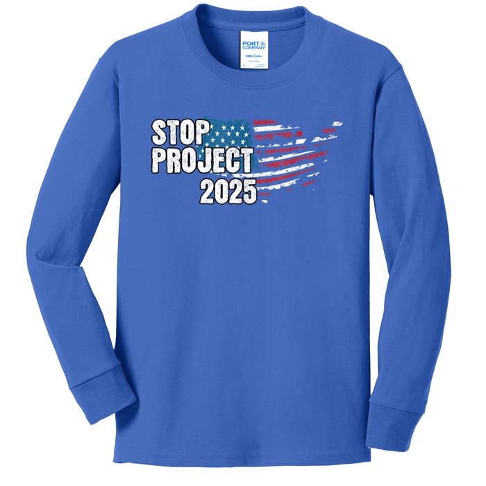 American Flag Stop Project 2025 Anti Trump Kids Long Sleeve Shirt