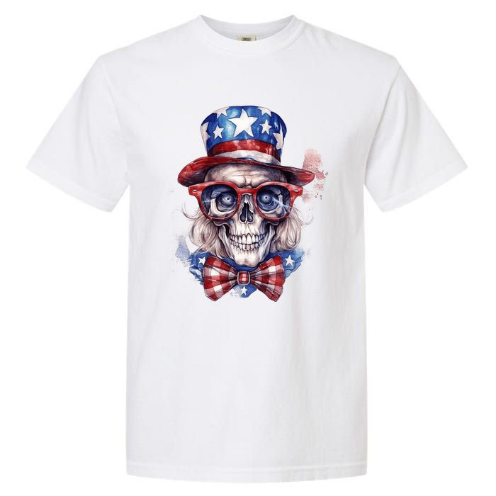 America Flag Skull USA Patriotic 4th July Skeleton Garment-Dyed Heavyweight T-Shirt