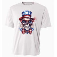 America Flag Skull USA Patriotic 4th July Skeleton Cooling Performance Crew T-Shirt