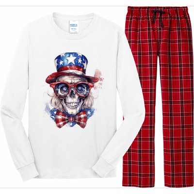 America Flag Skull USA Patriotic 4th July Skeleton Long Sleeve Pajama Set