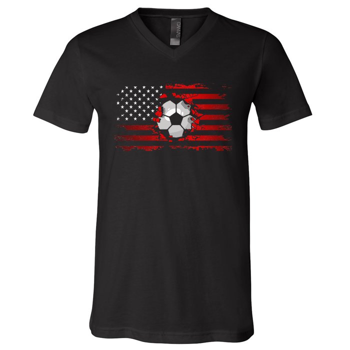 American Flag Soccer Apparel Soccer V-Neck T-Shirt