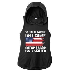 American Flag Skilled Labor Isnt Cheap Labor Day Ladies PosiCharge Tri-Blend Wicking Draft Hoodie Tank