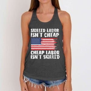 American Flag Skilled Labor Isnt Cheap Labor Day Women's Knotted Racerback Tank