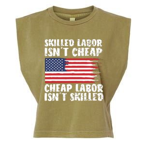 American Flag Skilled Labor Isnt Cheap Labor Day Garment-Dyed Women's Muscle Tee