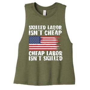 American Flag Skilled Labor Isnt Cheap Labor Day Women's Racerback Cropped Tank