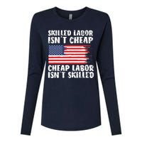 American Flag Skilled Labor Isnt Cheap Labor Day Womens Cotton Relaxed Long Sleeve T-Shirt