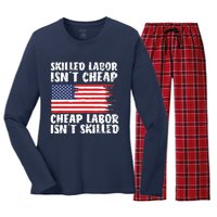 American Flag Skilled Labor Isnt Cheap Labor Day Women's Long Sleeve Flannel Pajama Set 