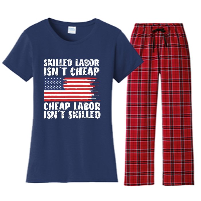 American Flag Skilled Labor Isnt Cheap Labor Day Women's Flannel Pajama Set