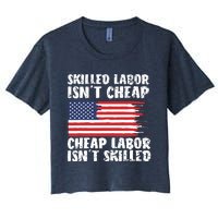 American Flag Skilled Labor Isnt Cheap Labor Day Women's Crop Top Tee