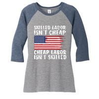 American Flag Skilled Labor Isnt Cheap Labor Day Women's Tri-Blend 3/4-Sleeve Raglan Shirt